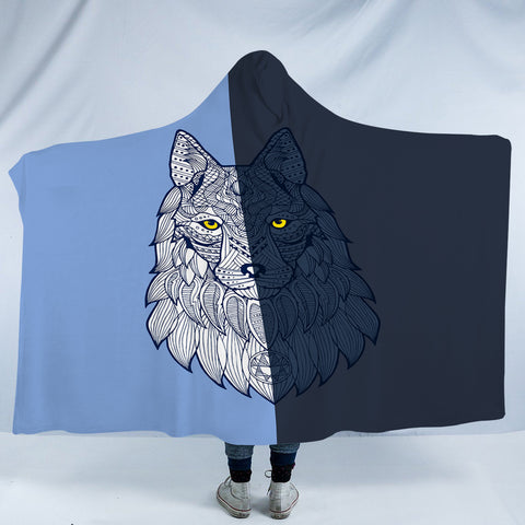 Image of 2-tone Geometric Gray Wolf SWLM4109 Hooded Blanket