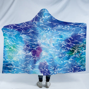 Multi Small Fishes White Line Ocean Theme SWLM5498 Hooded Blanket