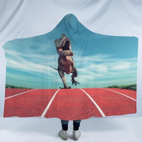 Image of T-Rex Running On The Track SWLM6206 Hooded Blanket