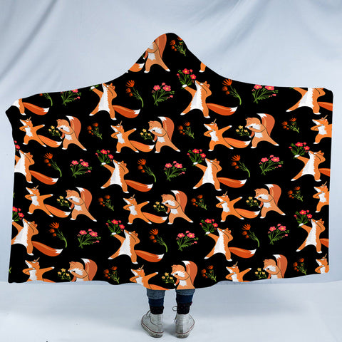 Image of Fox & Flowers Collection Black Theme SWLM6213 Hooded Blanket