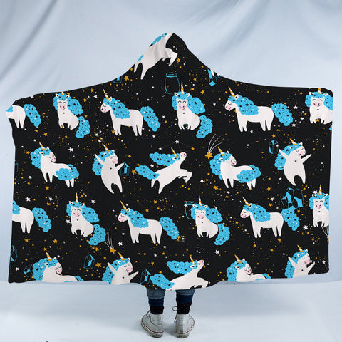 Image of Galaxy Blue Hair Unicorn Collection SWLM6218 Hooded Blanket