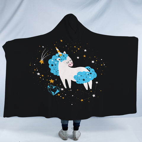 Image of Cute Blue Hair Unicorn Galaxy Theme SWLM6220 Hooded Blanket