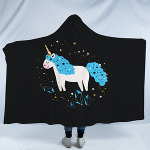 Happy Blue Hair Unicorn Among Stars SWLM6223 Hooded Blanket