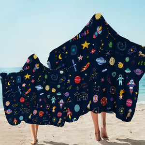 Cute Colorful Tiny Universe Draw SWLS5467 Hooded Towel