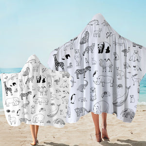 Multi Cute Line Art Animals SWLS5492 Hooded Towel