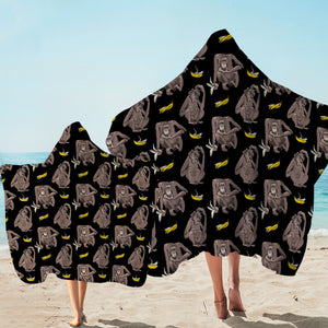 Multi Monkeys & Bananas Black Theme SWLS5601 Hooded Towel