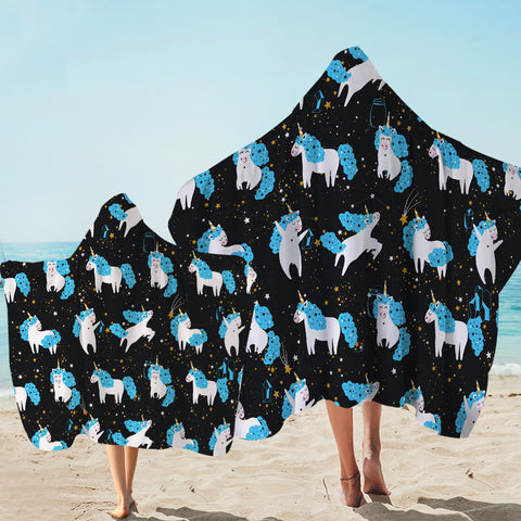 Image of Galaxy Blue Hair Unicorn Collection SWLS6218 Hooded Towel