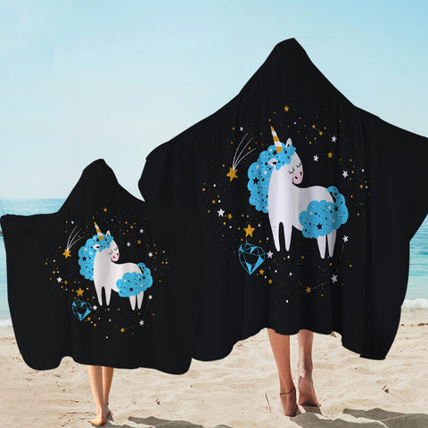Image of Cute Blue Hair Unicorn Galaxy Theme SWLS6220 Hooded Towel