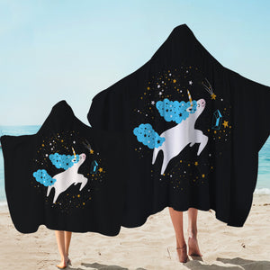 Flying Cute Blue Hair Unicorn In Universe SWLS6222 Hooded Towel