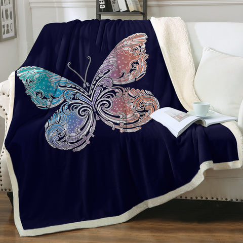 Image of 2-Tone Gradient Blue Red Butterfly Navy Theme SWMT5329 Fleece Blanket