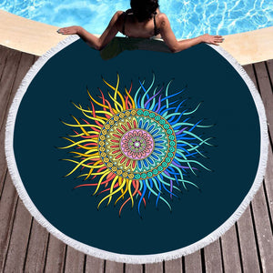 2-Tone Sun Mandala Orange & Blue SWST4753 Round Beach Towel