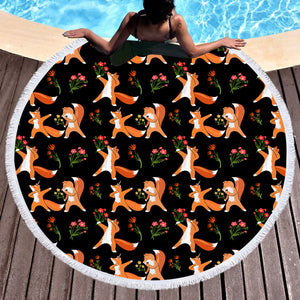 Fox & Flowers Collection Black Theme SWST6213 Round Beach Towel
