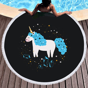 Happy Blue Hair Unicorn Among Stars SWST6223 Round Beach Towel