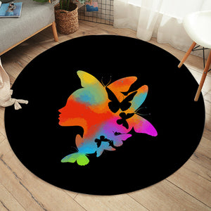 Gradient Colorful Butterflies Lady Face SW5168 Round Rug