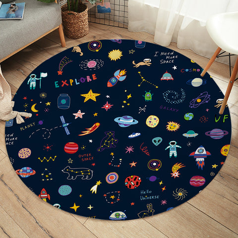 Image of Cute Colorful Tiny Universe Draw SWYD5467 Round Rug
