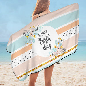 Happy Birthday Floral Pastel Stripes SWYJ5596 Bath Towel