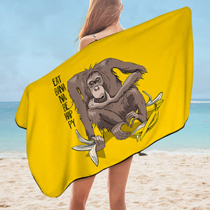 Eat Banana & Be Happy - Monkey Yellow Theme SWYJ5600 Bath Towel