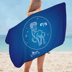 Aries Sign Blue Theme SWYJ6114 Bath Towel