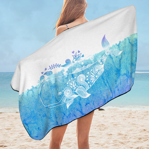 Image of Light Blue Mandala Fishing Theme SWYJ6124 Bath Towel