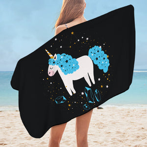 Happy Blue Hair Unicorn Among Stars SWYJ6223 Bath Towel