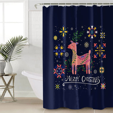 Image of Merry Christmas Pink Floral Reindeer SWYL6203 Shower Curtain