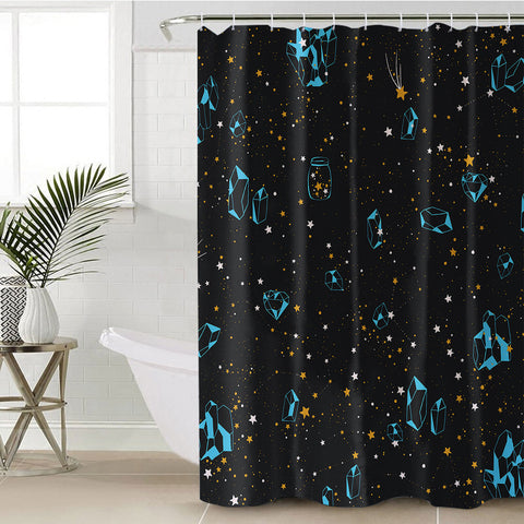 Image of Galaxy Blue Diamonds Collection Black Theme SWYL6219 Shower Curtain
