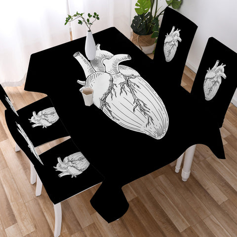 Image of B&W Heart Sketch SWZB4756 Waterproof Tablecloth
