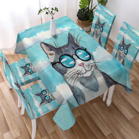 Image of Cute Sunglasses Cat Light Cloud  SWZB5195 Waterproof Tablecloth