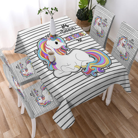 Image of Cute Colorful Unicorn Stripes  SWZB5199 Waterproof Tablecloth