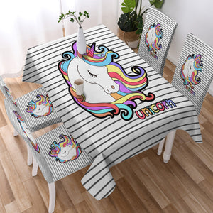 Pastel Sleeping Unicorn Head Stripes SWZB5200 Waterproof Tablecloth
