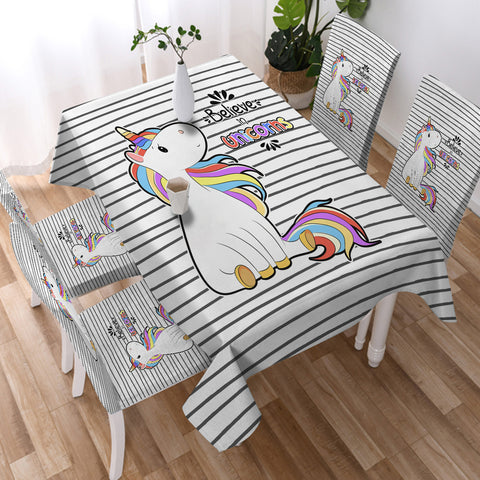 Image of Little Colorful Unicorn Stripes SWZB5202 Waterproof Tablecloth