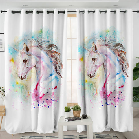 Image of 3D Unicorn White 2 Panel Curtains