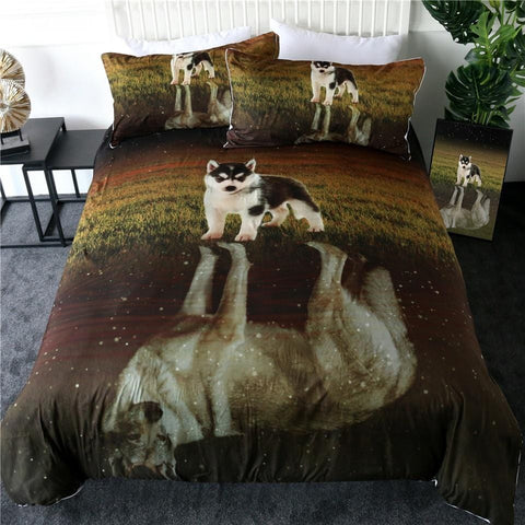 Image of Husky And Wolf Reflection Bedding Set - Beddingify