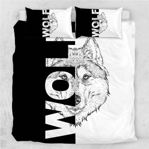 Image of Wolf Set Letters Cool Black White Bedding Set - Beddingify