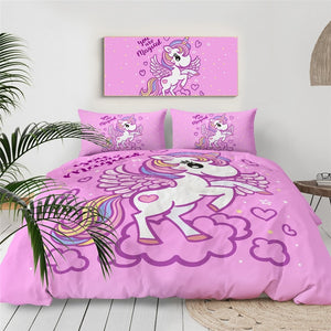 Pink Cartoon Unicorn Bedding Set - Beddingify