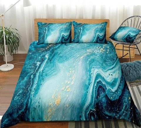 Image of Mint Gold Glitter Turquoise Bedding Set - Beddingify