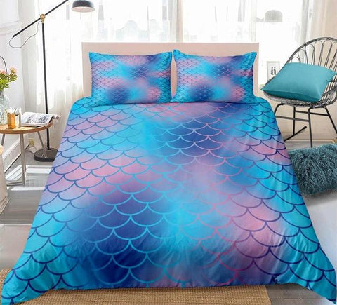 Image of Blue Purple Mermaid Scale Bedding Set - Beddingify
