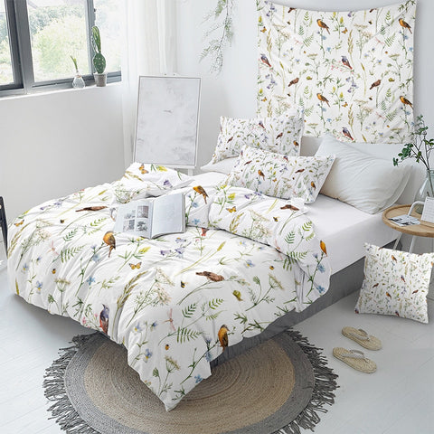 Image of Butterfly Birds Floral Bedding Set - Beddingify