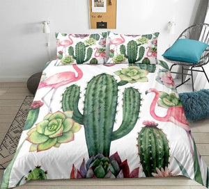 Floral Printed Flamingo Cactus Bedding Set - Beddingify