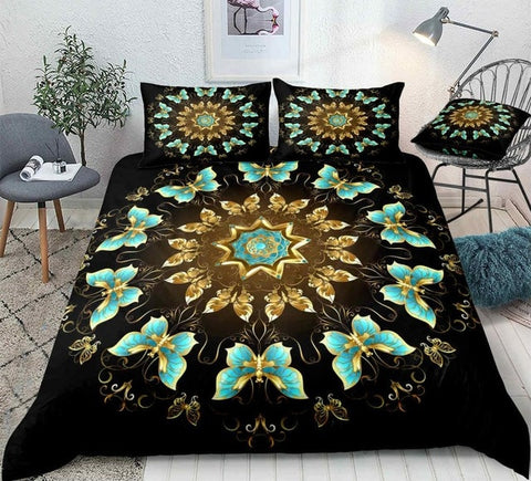 Image of Gold and Turquoise Butterflies Bedding Set - Beddingify