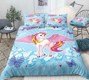 Pink Unicorn Blue Sky Bedding Set - Beddingify