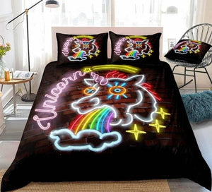 Neon Light Unicorn Bedding Set - Beddingify