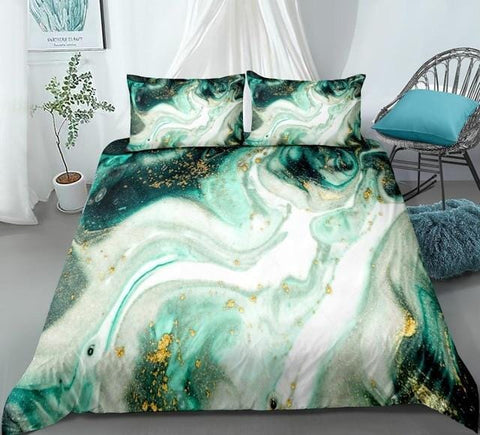 Image of Green Gold Luxury Marble Bedding Set - Beddingify