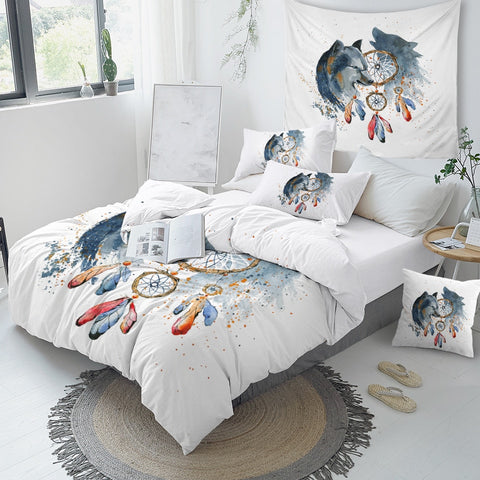 Image of Dream Catcher Howling Wolf Bedding Set - Beddingify
