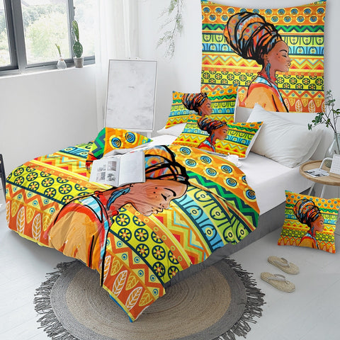 Image of Geometric African Woman Bedding Set - Beddingify