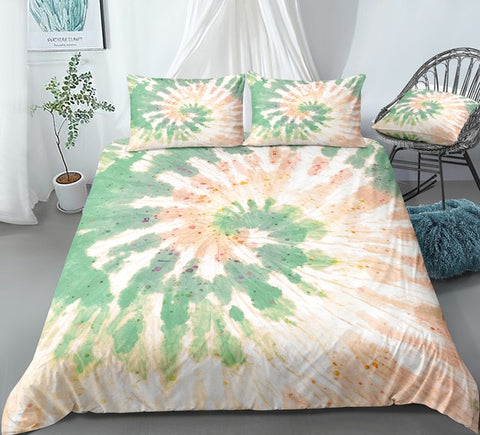 Image of Green Orange Tie Dye Bedding Set - Beddingify