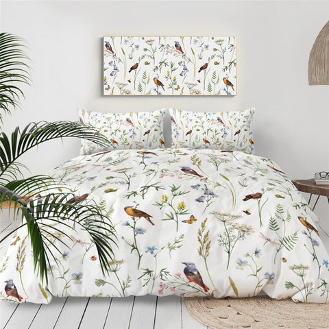 Image of Butterfly Birds Floral Bedding Set - Beddingify