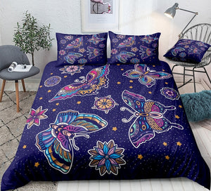 Purple Flower Butterflies Bedding Set - Beddingify