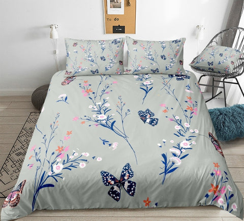 Image of Retro Floral Butterflies Bedding Set - Beddingify