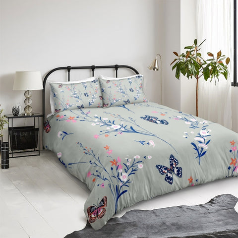 Image of Retro Floral Butterflies Bedding Set - Beddingify